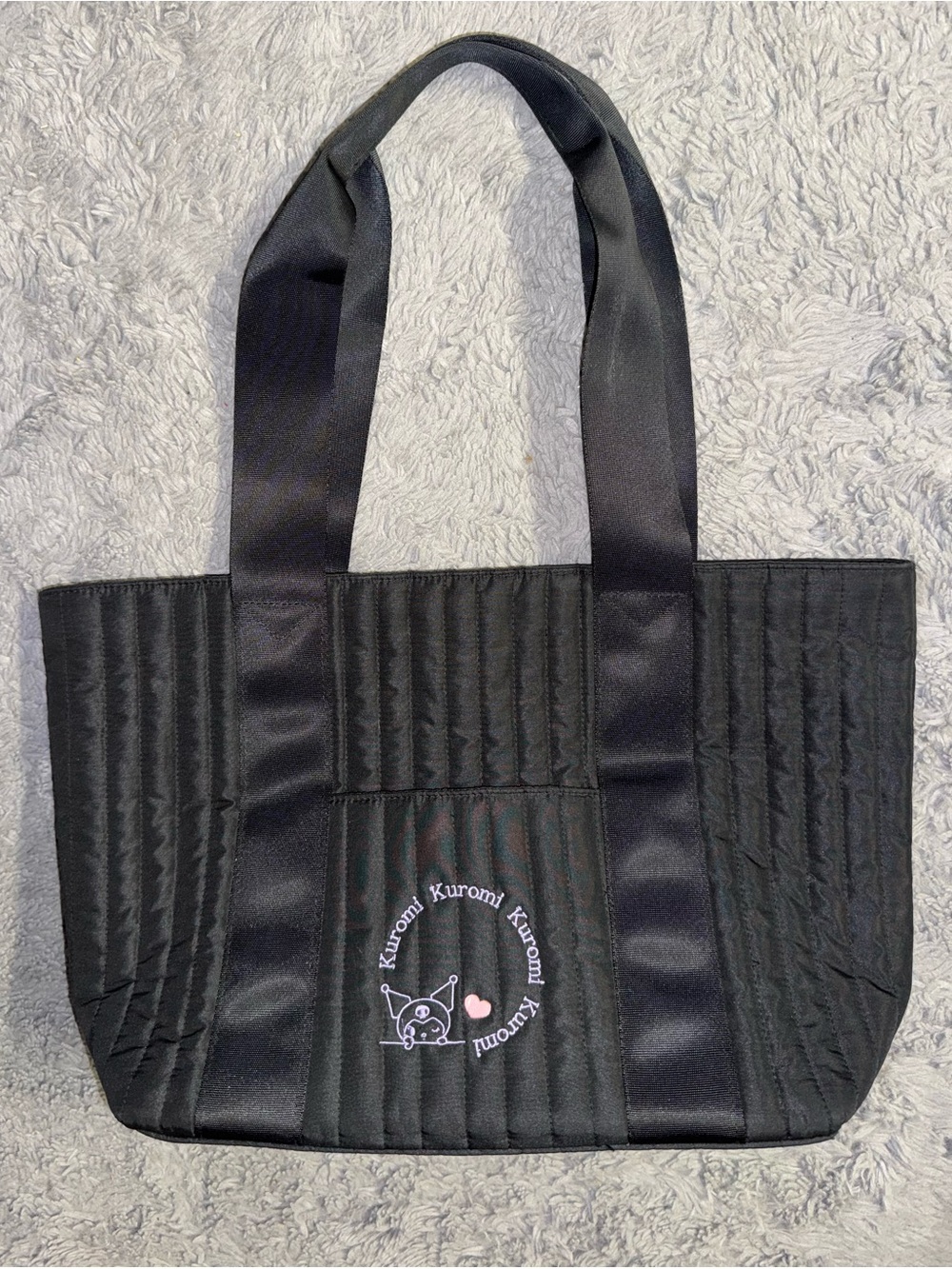 Sanrio Kuromi Black Quilted Tote with Pink Heart Accent